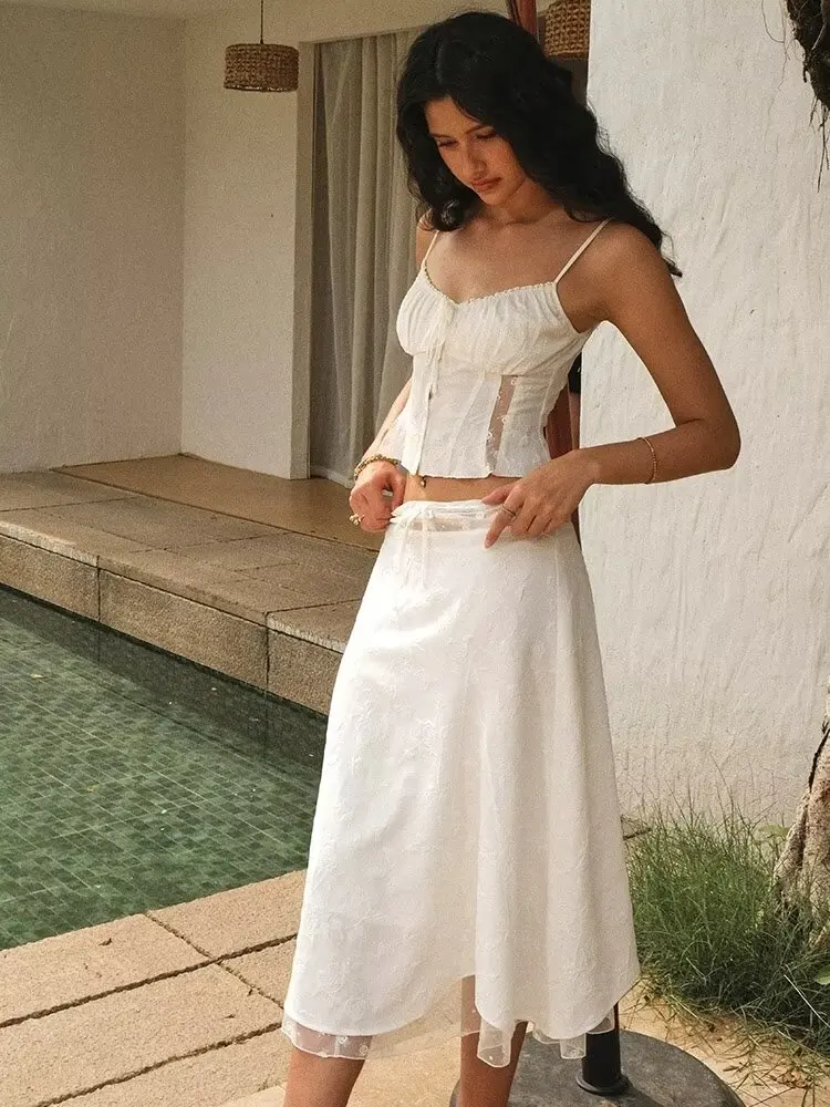 Summer Clothing Women Sale - Chicheca Summer White Dress Set Women