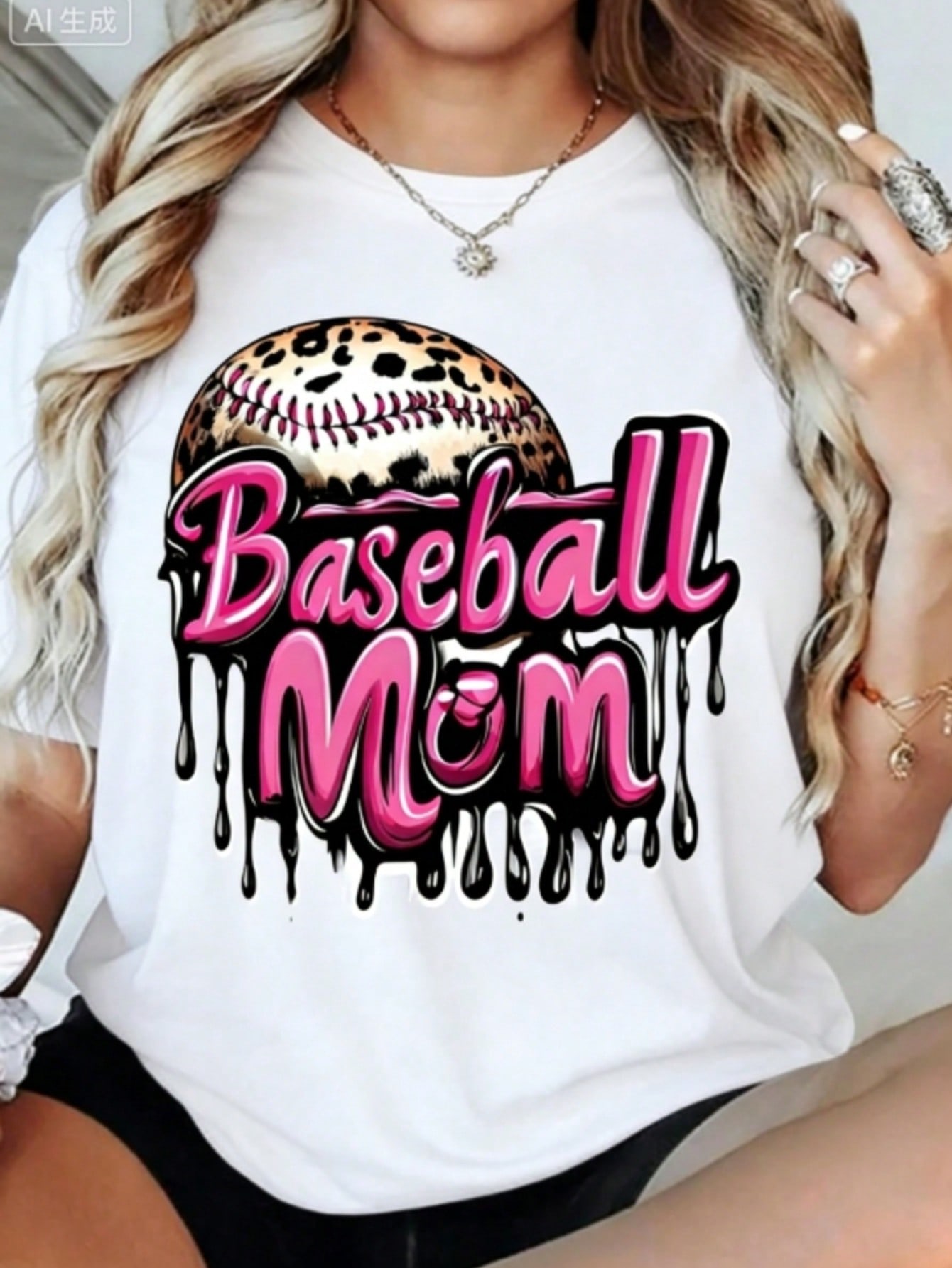 Summer Clothing Drip - Baseball Mom Leopard Print T-Shirt, Cute