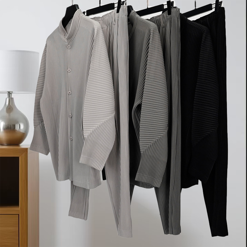 Japanese Summer Clothing Men - Miyake Pleated Casual Solid Pants Men