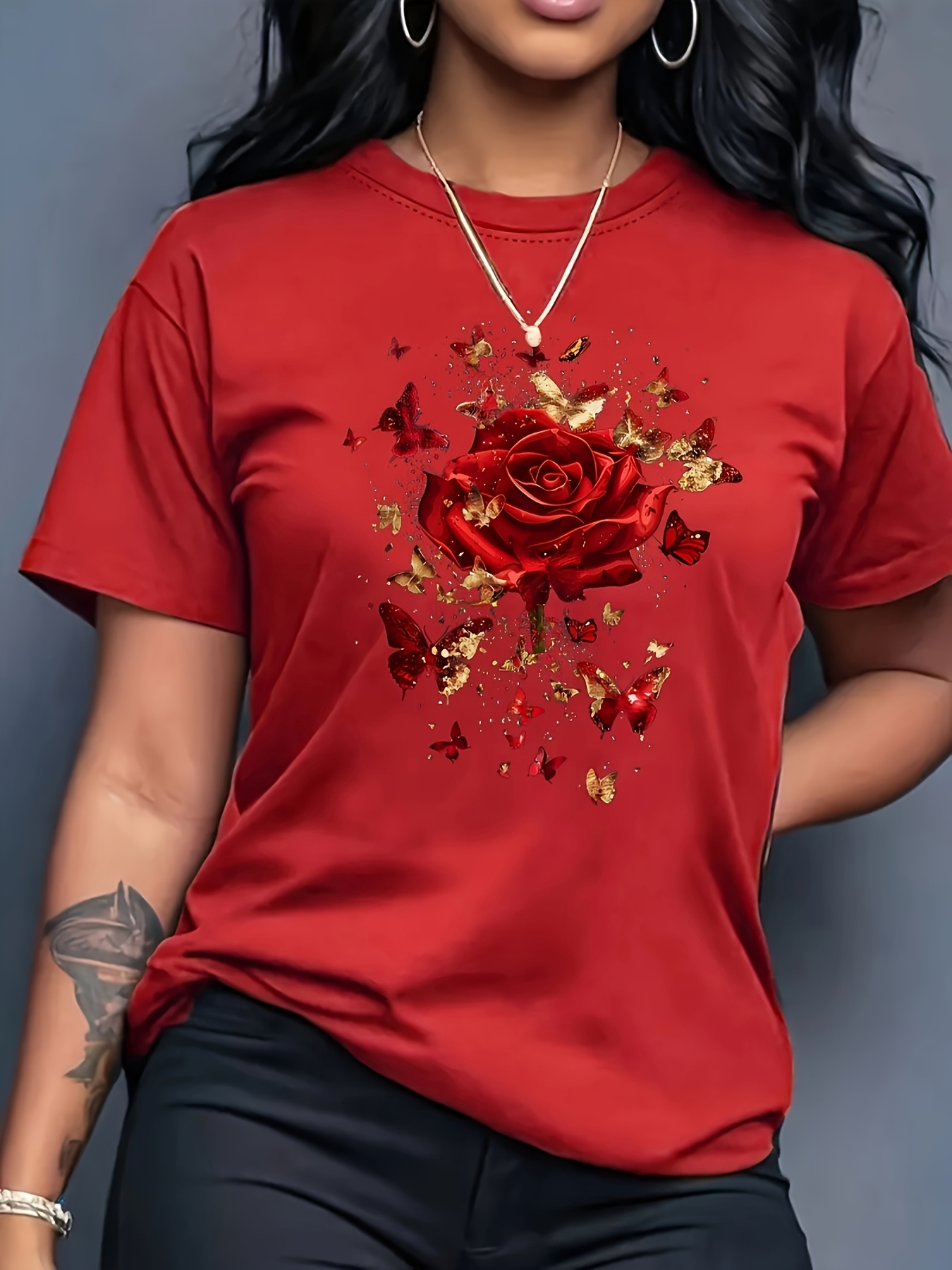 Summer Rose Clothing - Women's Casual Sports T-Shirt Floral Red