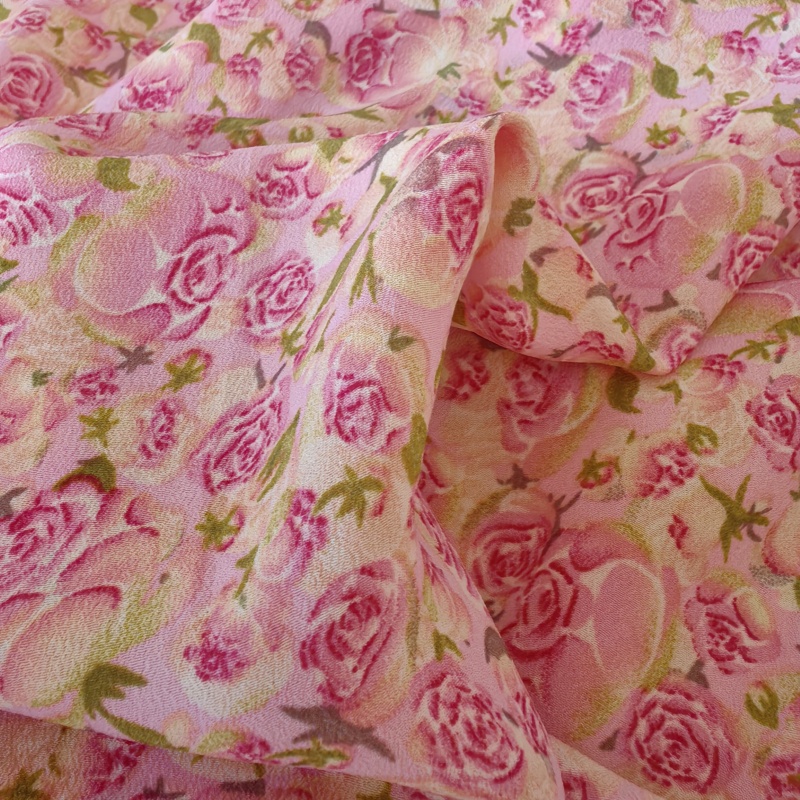 Summer Rose Clothing - Deep Pink Floral Thin Chiffon Fabric