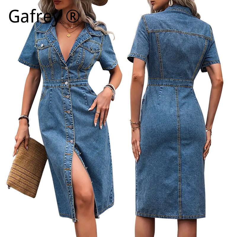 Summer Clothing Women Sale - Plus Size Women Lapel Denim Dress
