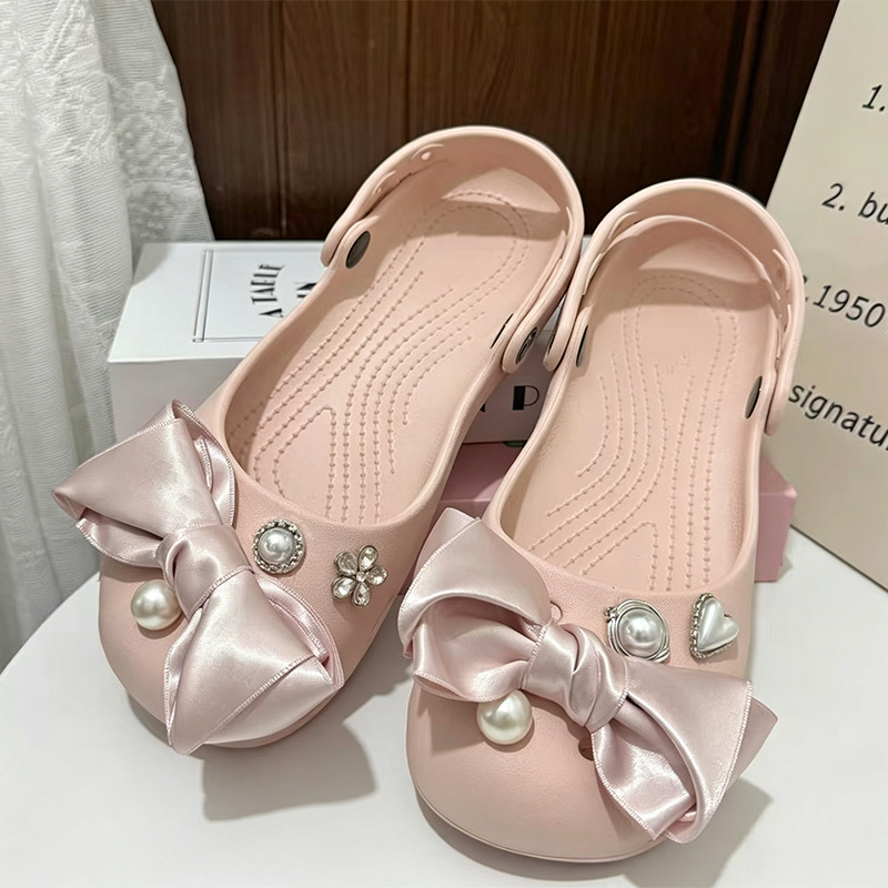 Summer Clothing Korea - Pink Satin Bowknot Cute Ballet Hole
