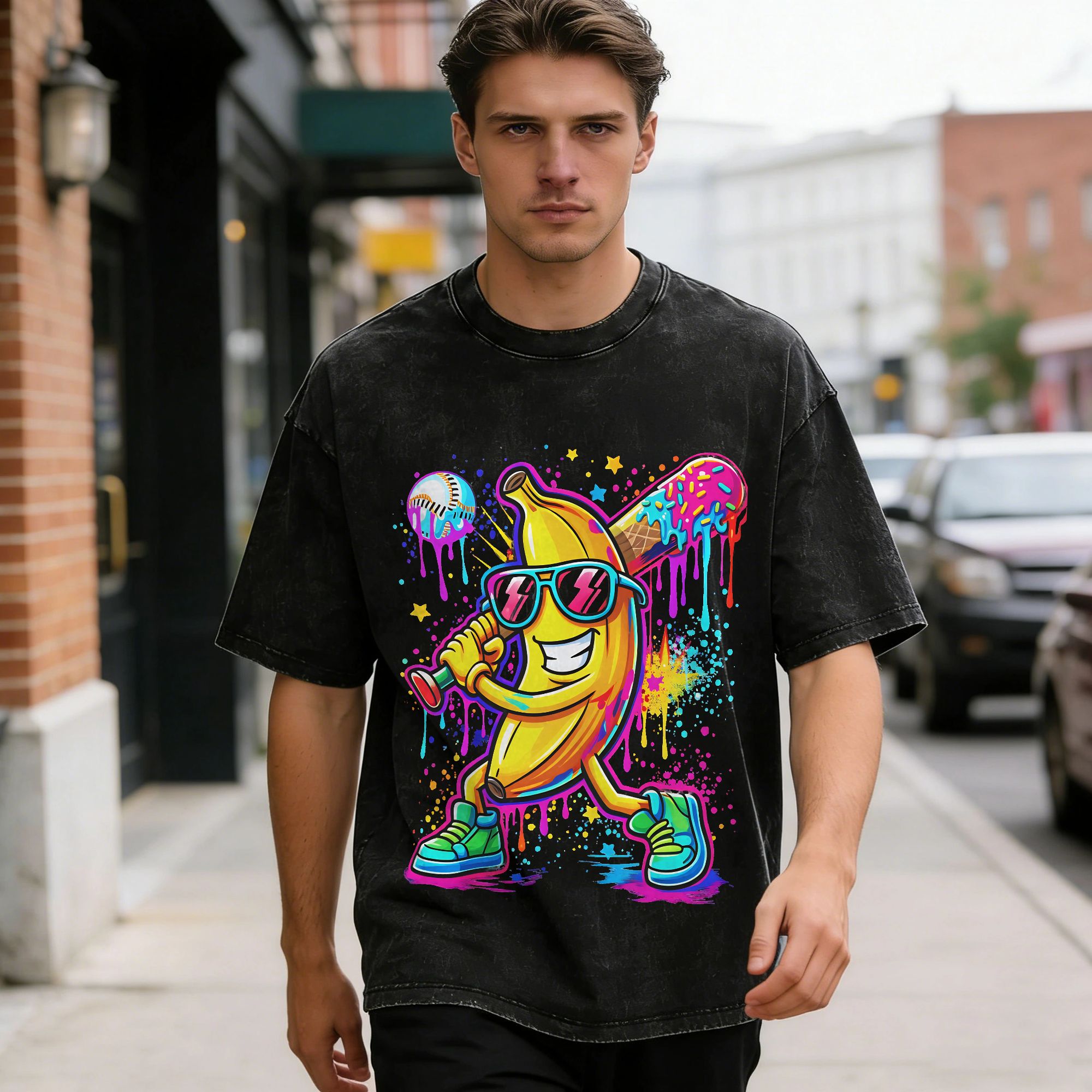 Summer Clothing Drip - Vintage Washed T Shirt Banana Drip