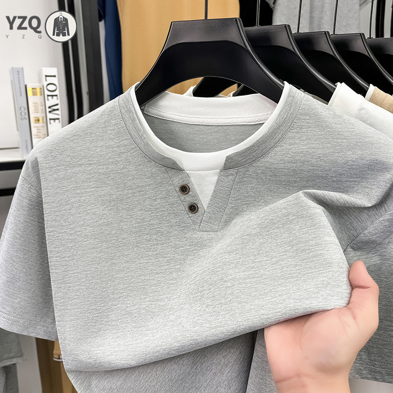 Summer Clothing For Young Men - Mens Short Sleeve T Shirt Henley