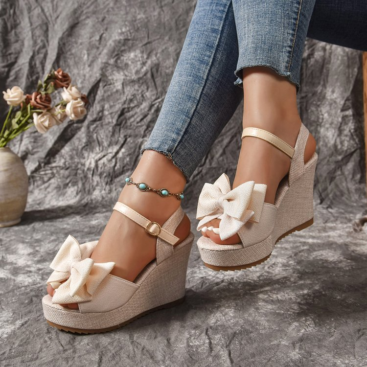 Summer Clothing Korea - Women's Bow Knot Peep Toe Wedge