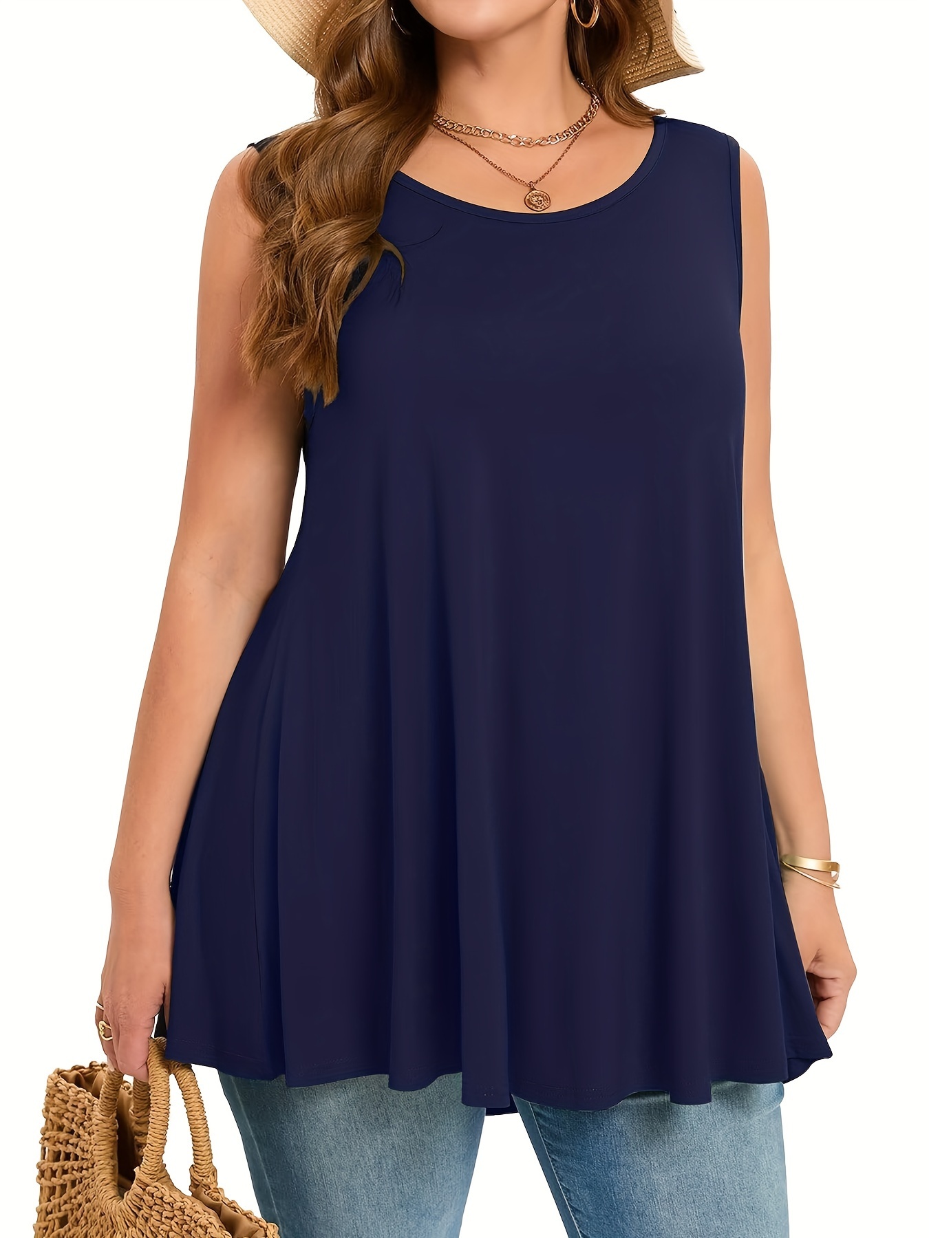 Plus Size Simple Solid Tank To - Halter Neck Top review and price