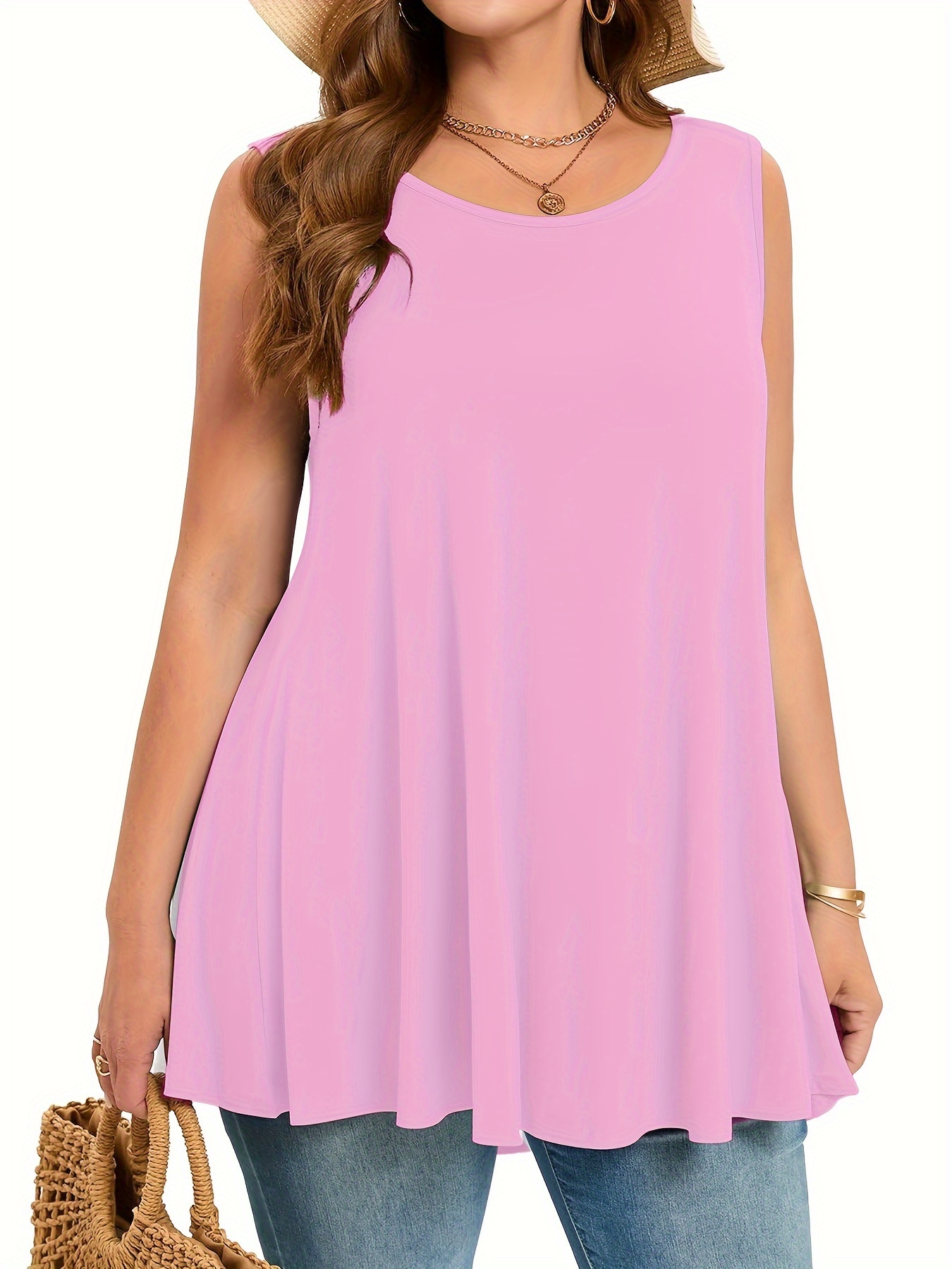 Plus Size Simple Solid Tank To - Halter Neck Top review and price