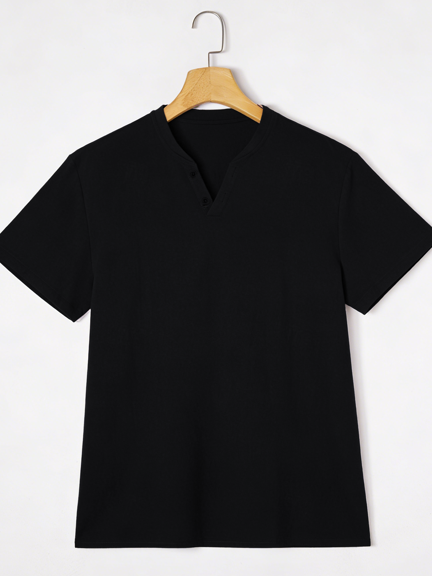 Elegant Black Henley Short-Sle - Summer Clothing For Young Men review and price