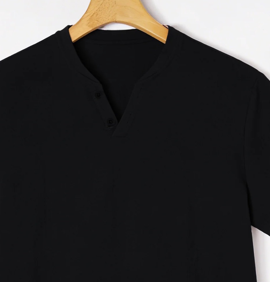 Elegant Black Henley Short-Sle - Summer Clothing For Young Men review and price