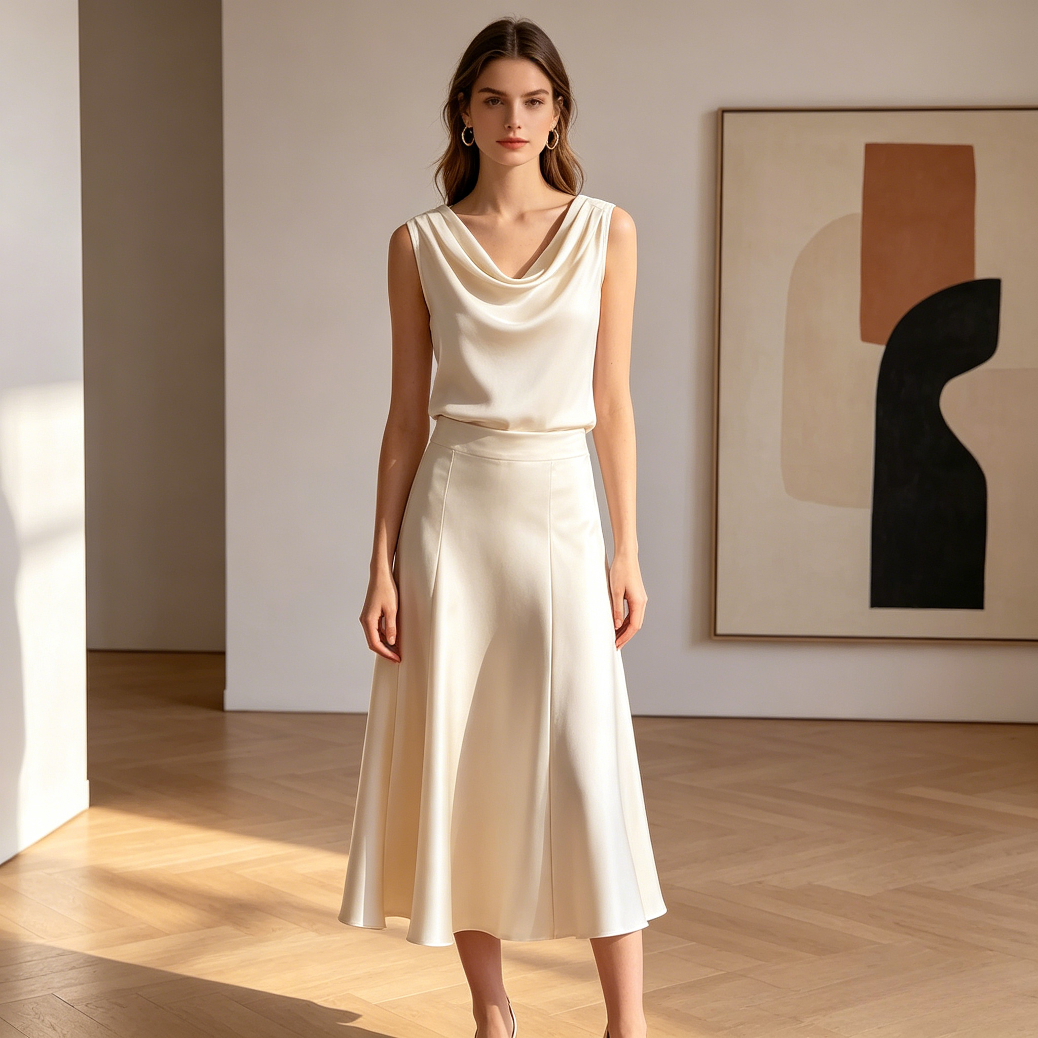 Women Satin Two Piece Set Cowl - Summer Clothing Europe review and price