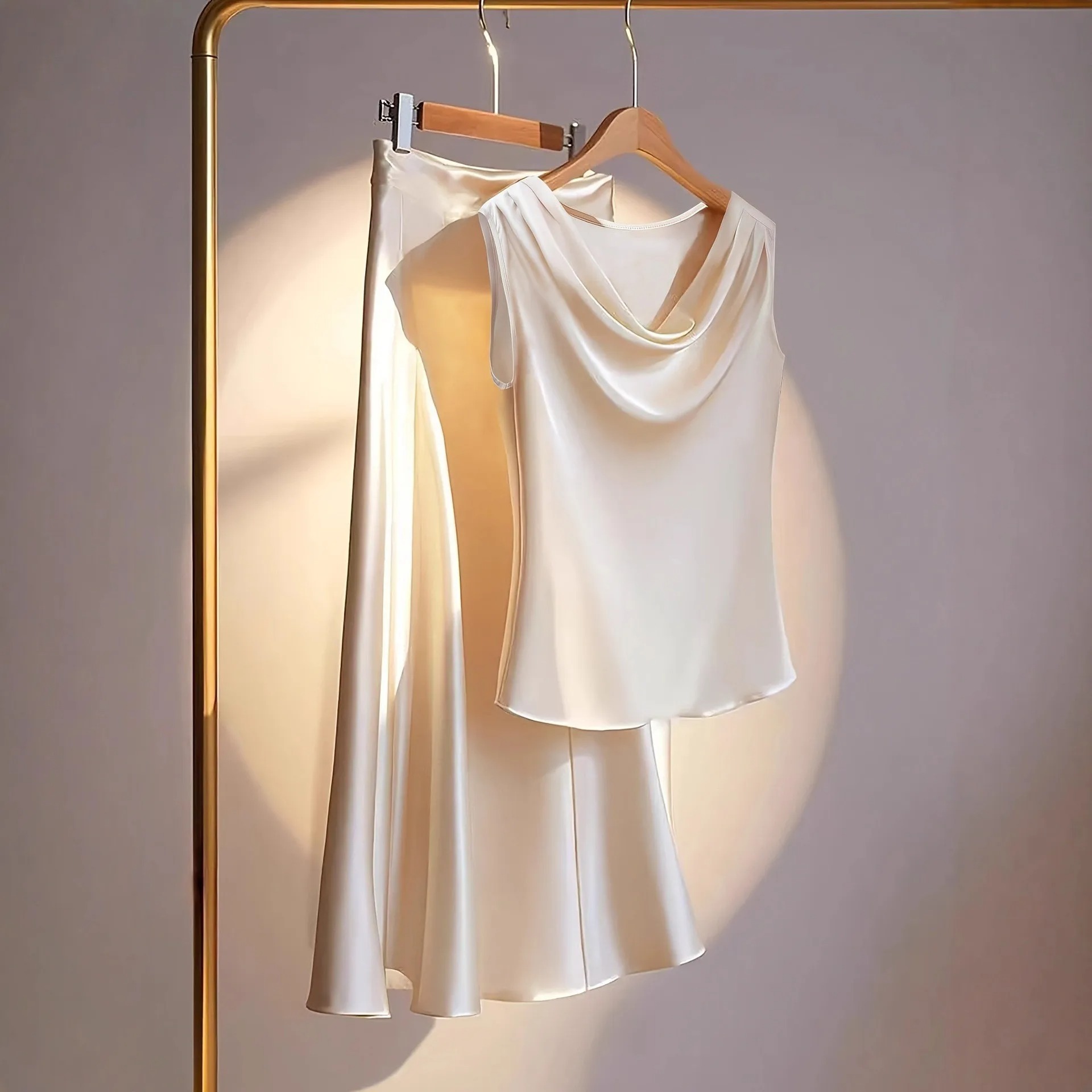 Women Satin Two Piece Set Cowl - Summer Clothing Europe review and price
