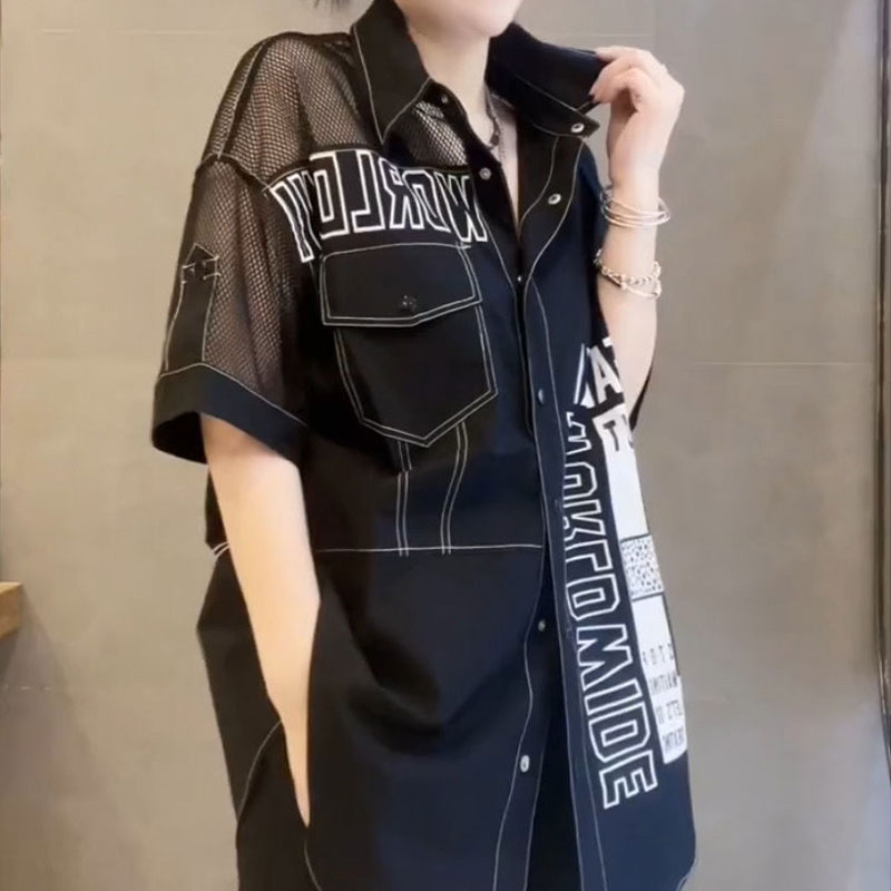 Casual Letter Printed Loose Bl - Summer Gauze Clothing review and price