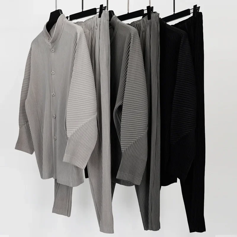 Miyake Pleated Casual Solid Pa - Japanese Summer Clothing Men review and price