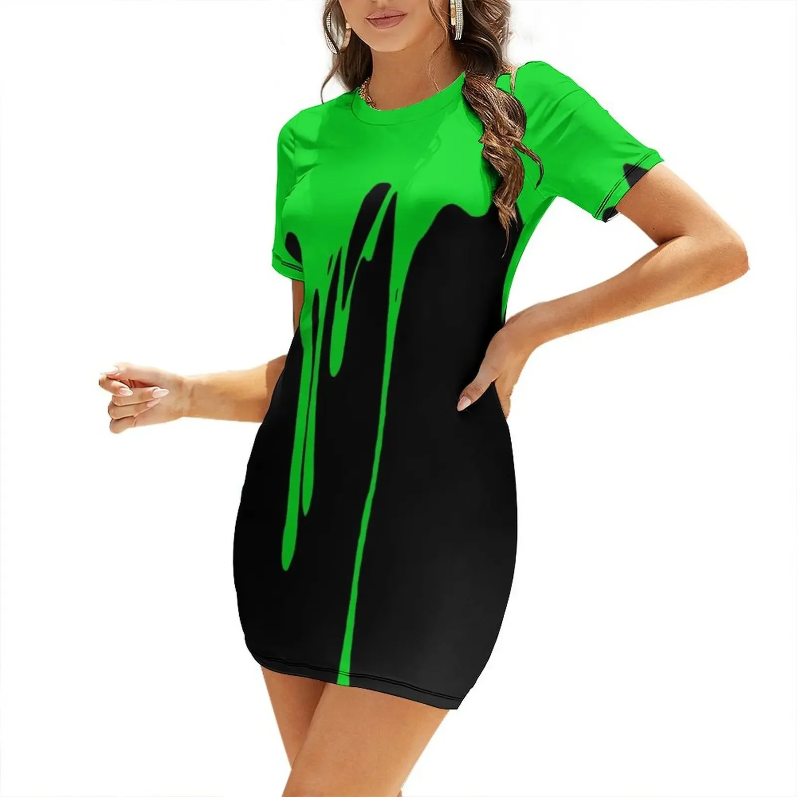 Green Dripping Paint Short-Sle - Summer Clothing Drip review and price