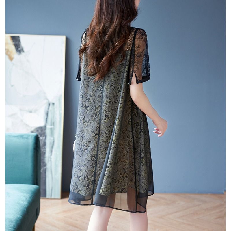 Fashion O-Neck Printed Spliced - Summer Gauze Clothing review and price