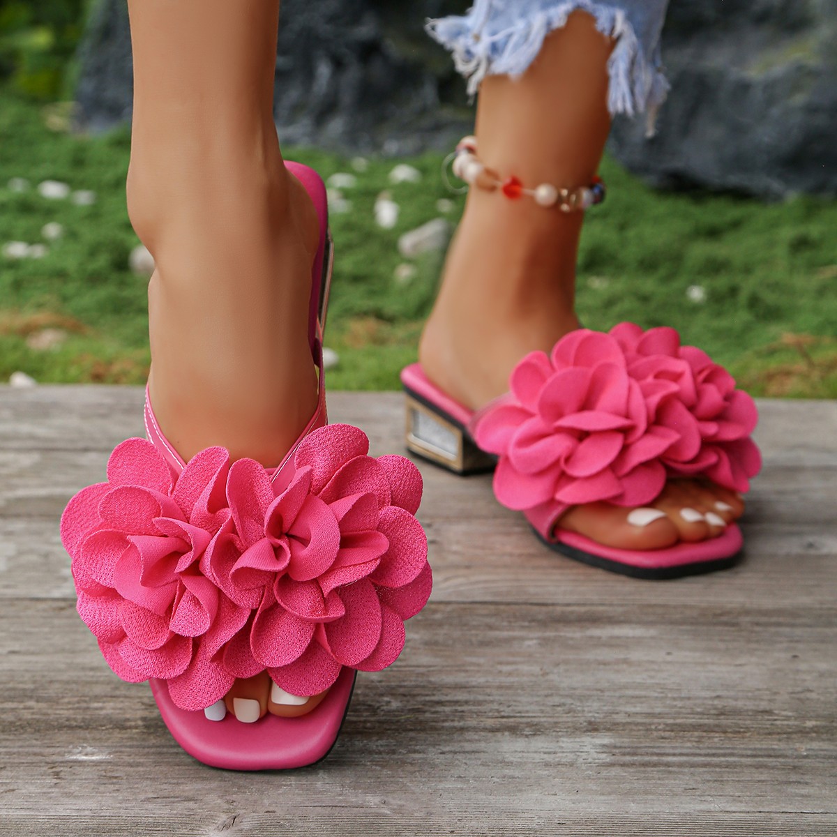 Red Flower Decorated Flip-flop - Summer Clothing Korea review and price