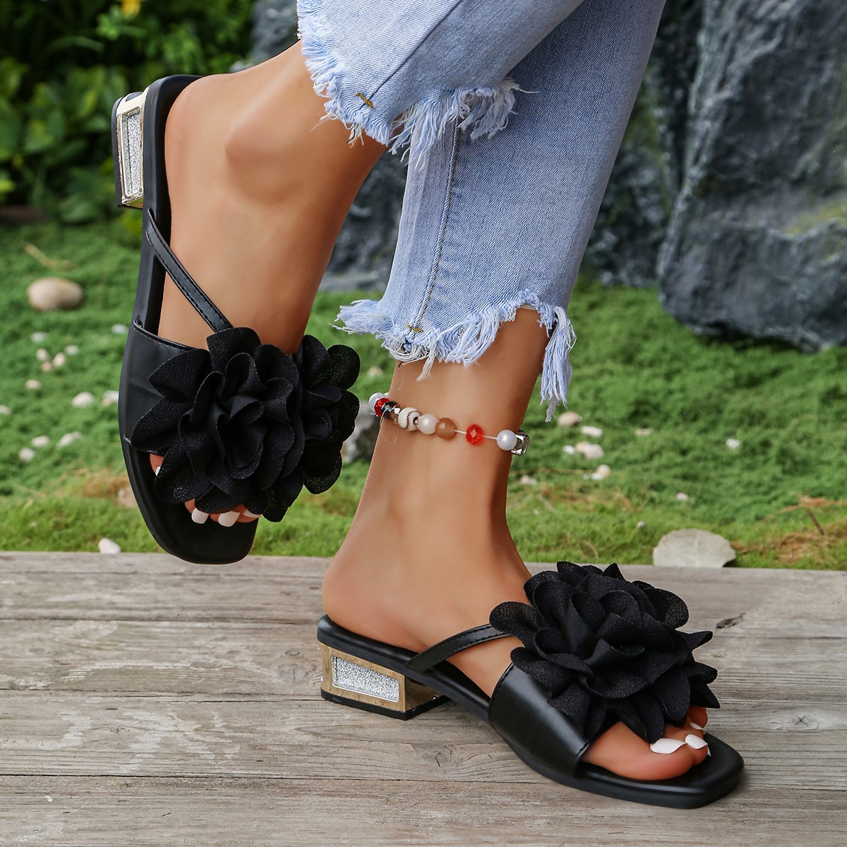 Red Flower Decorated Flip-flop - Summer Clothing Korea review and price