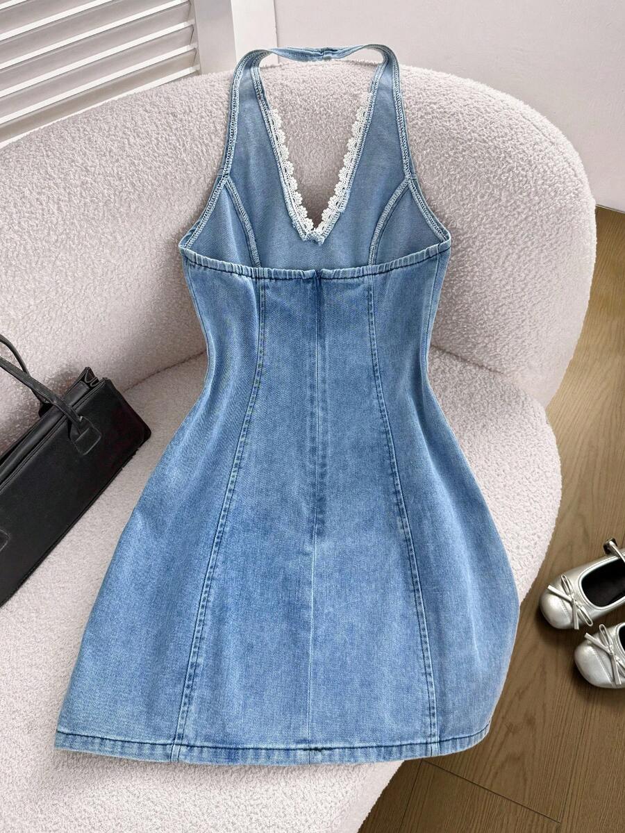 Womens Halter Neck Denim Mini  - Halter Neck Top review and price