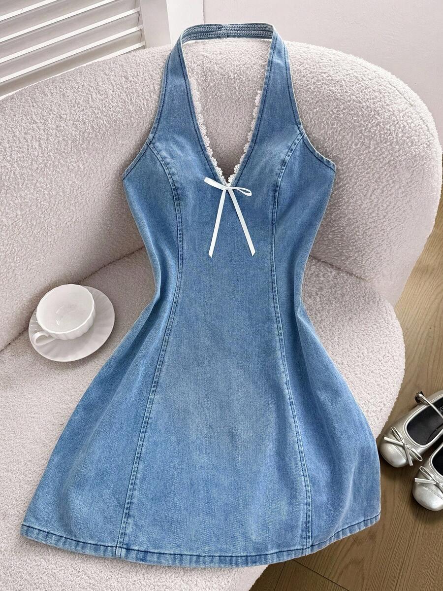 Womens Halter Neck Denim Mini  - Halter Neck Top review and price