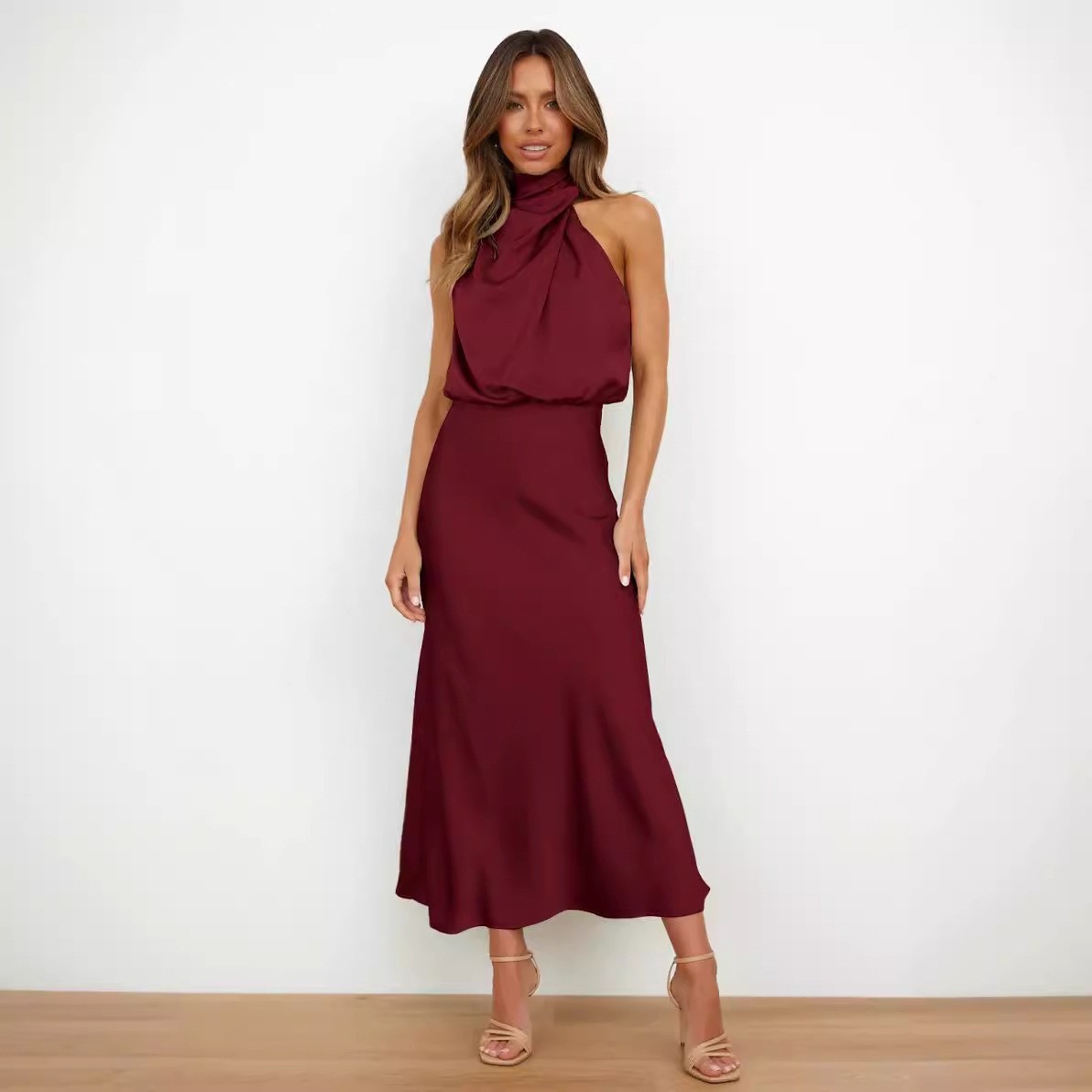 Satin Dress Sleeveless Halter  - Halter Neck Top review and price