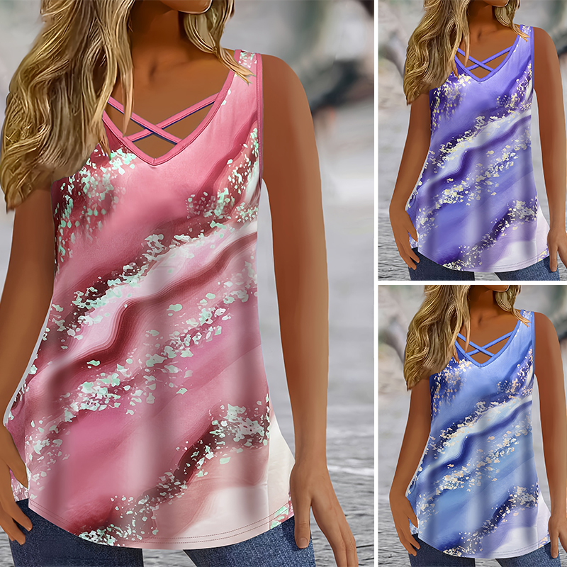 Plus Size Marble Print Tank To - Halter Neck Top review and price