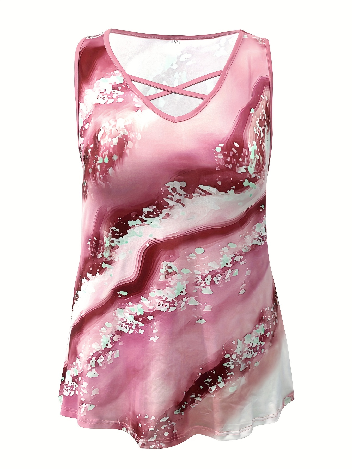 Plus Size Marble Print Tank To - Halter Neck Top review and price