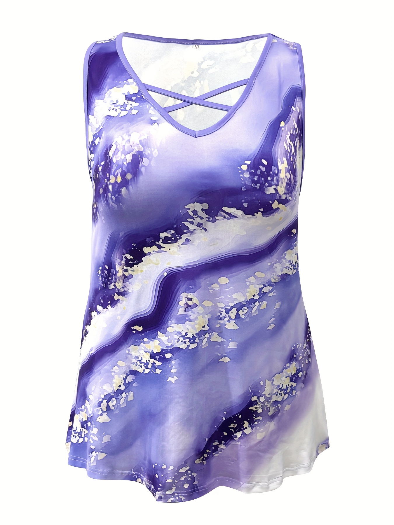 Plus Size Marble Print Tank To - Halter Neck Top review and price