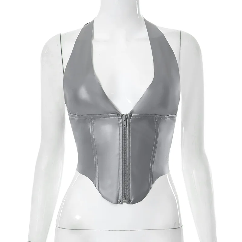 Sexy Tank Top with Zipper Deep - Halter Neck Top review and price
